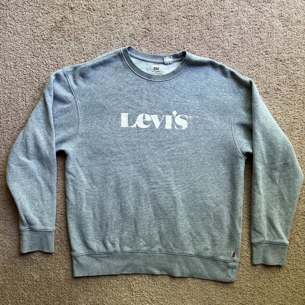 Levi Sweater Mens Medium Crewneck Pullover Grey Long Sleeve